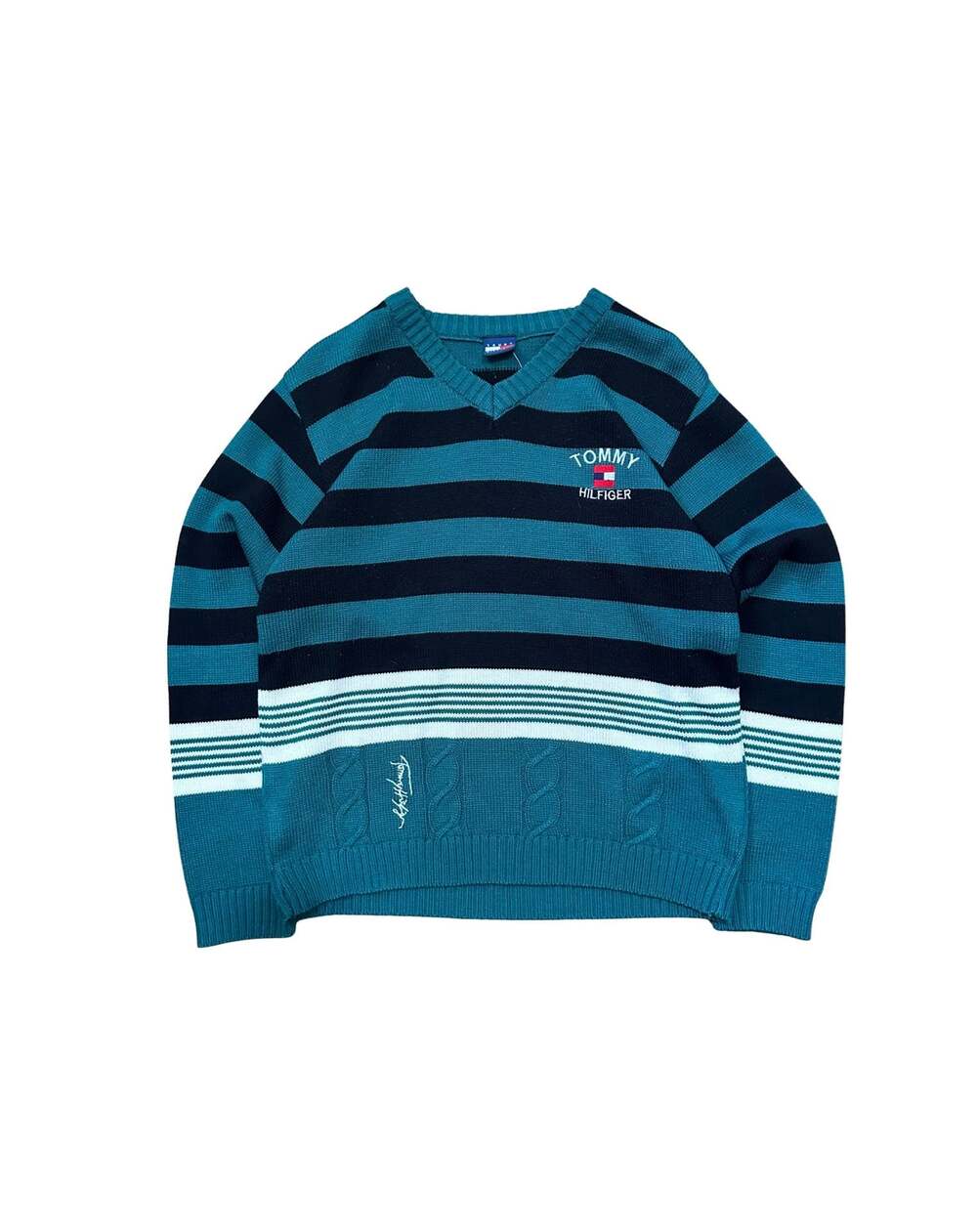 Vintage Tommy Hilfiger Striped V-Neck Knit Sweater